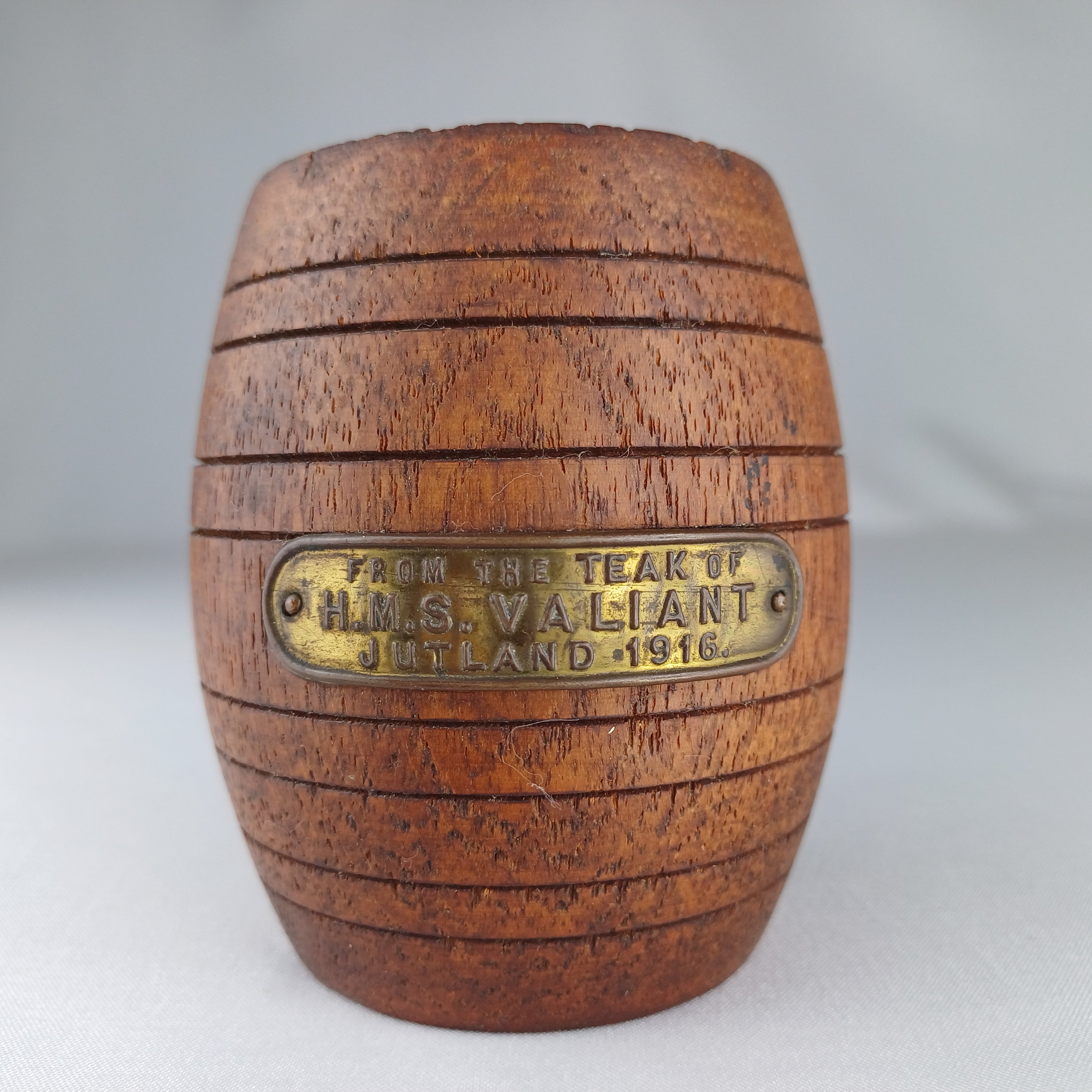 Miniature Barrel made from the teak of HMS Valiant