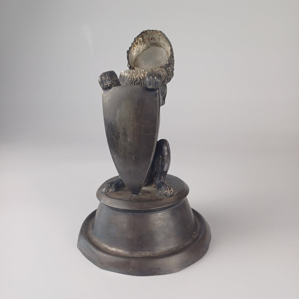 19th Century Crowned Lion and Shield Inkwell