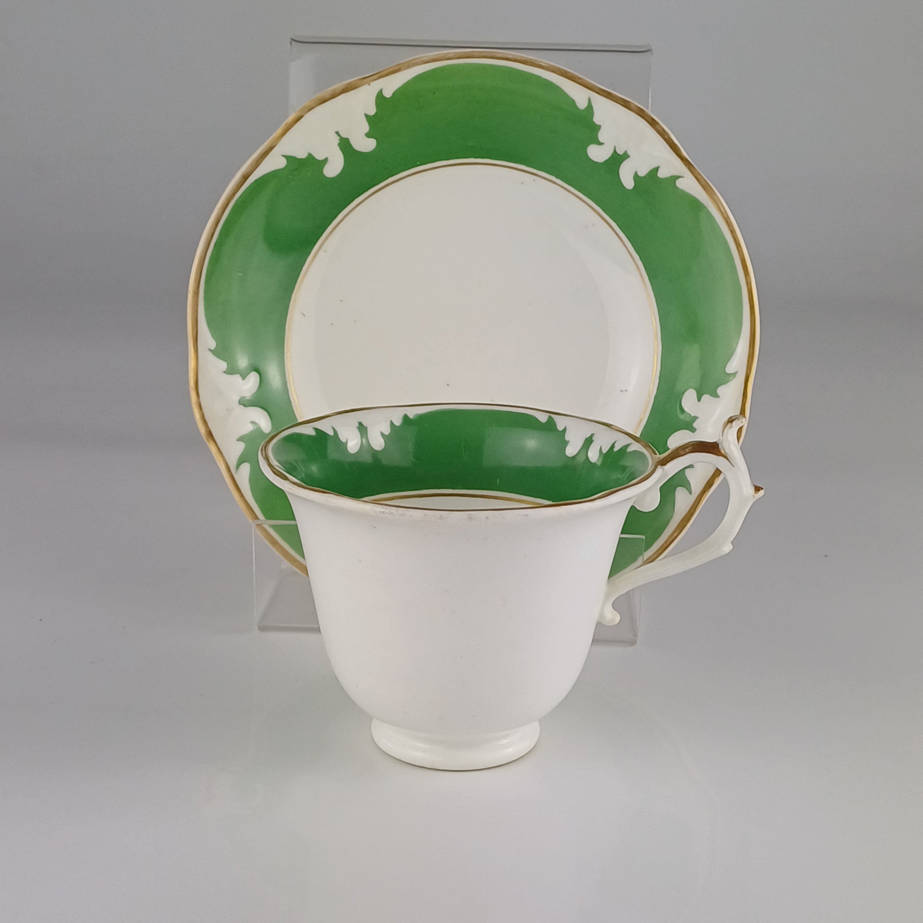 Rockingham Brameld Porcelain Green and White Teacup and Saucer c1830