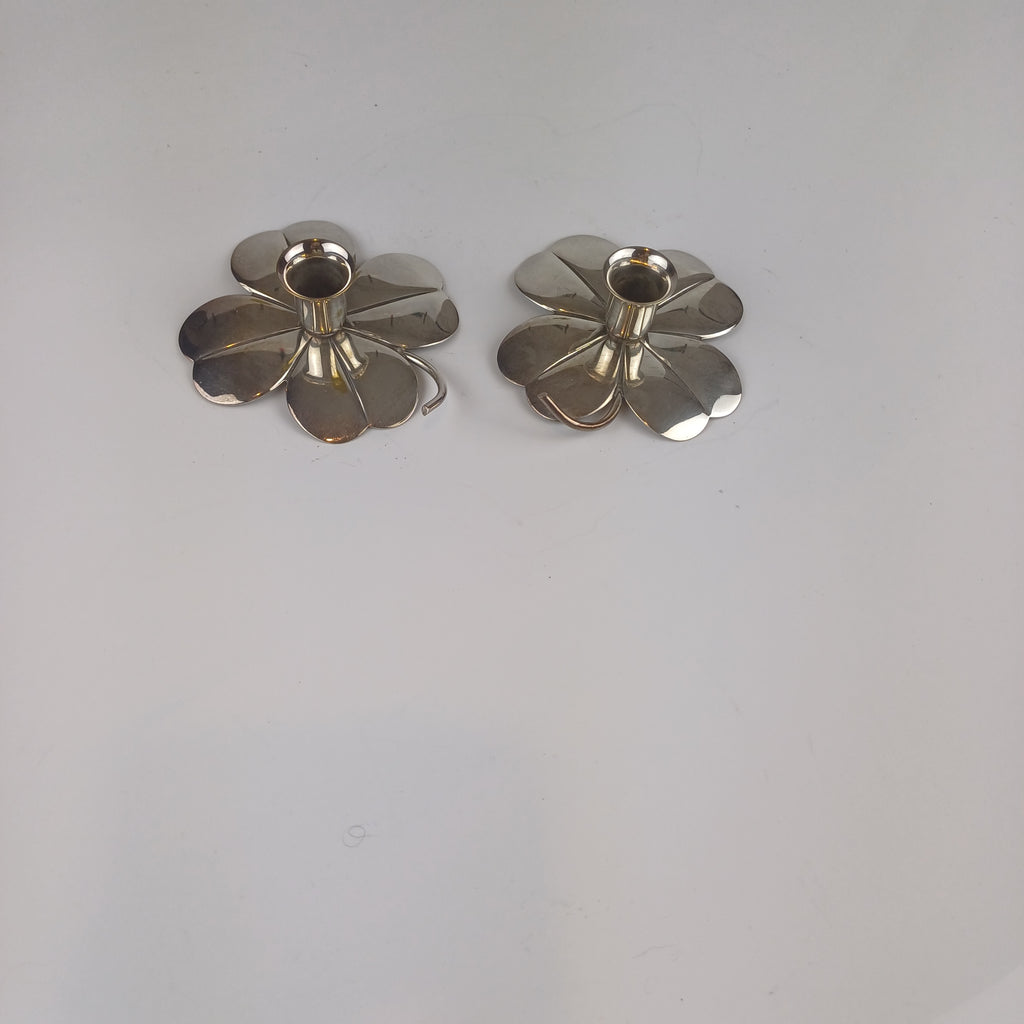 Pair of Silver Plated Carl Christiansen Shamrock Candle Holders