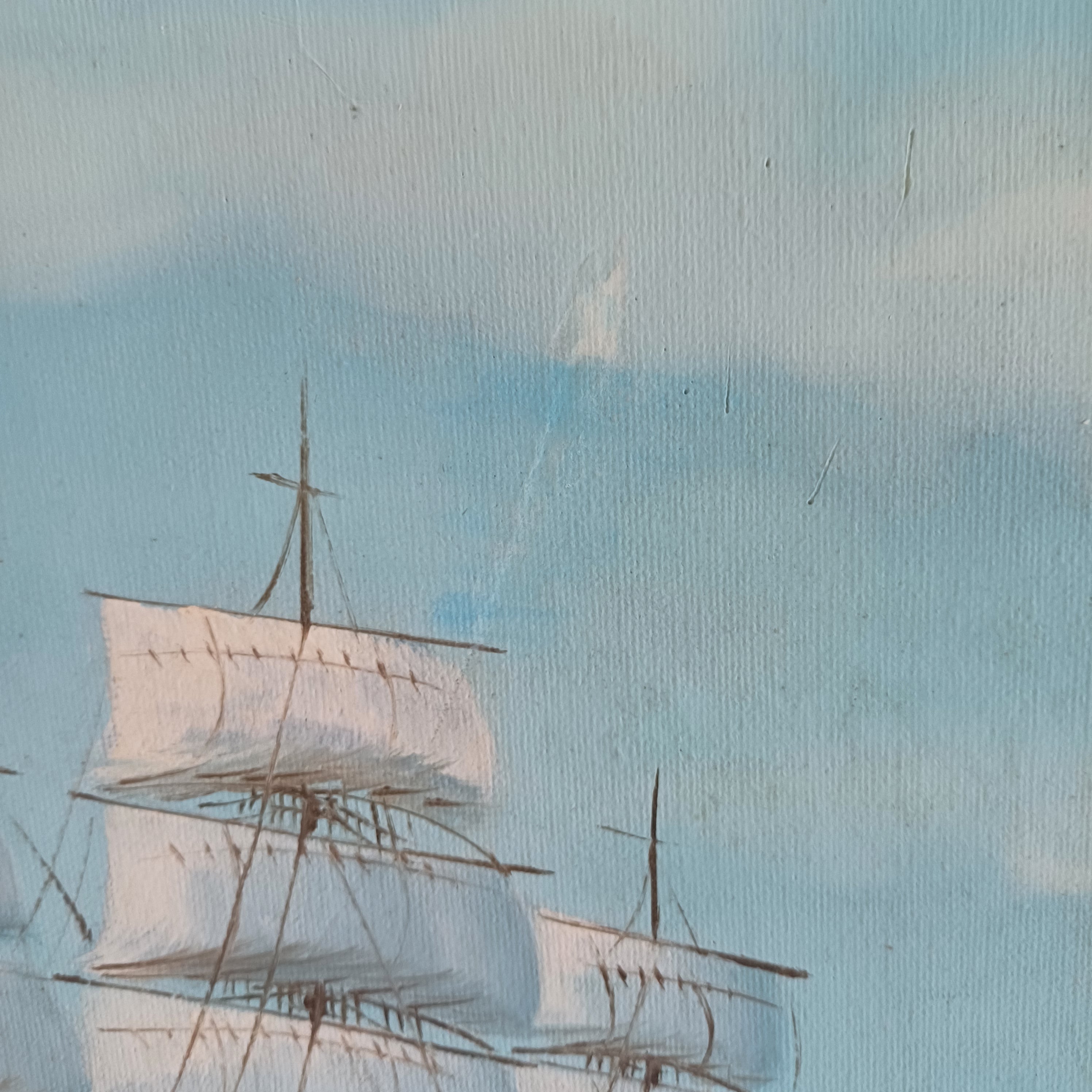 Mid Century Oil on Board – Ship at Sea Signed “Jones”