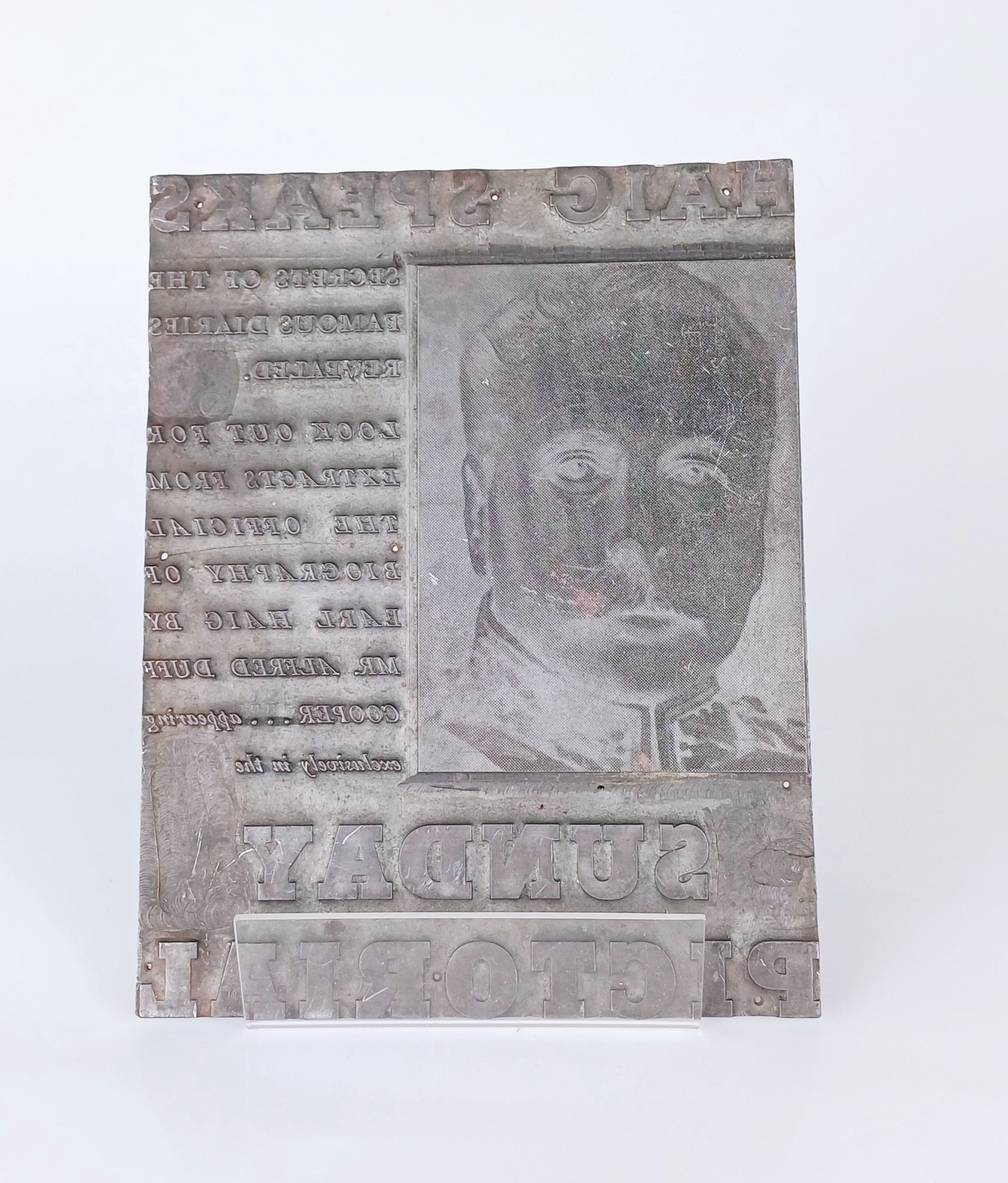 1935 Sunday Pictorial Printing Plate of Field Marshal Haig