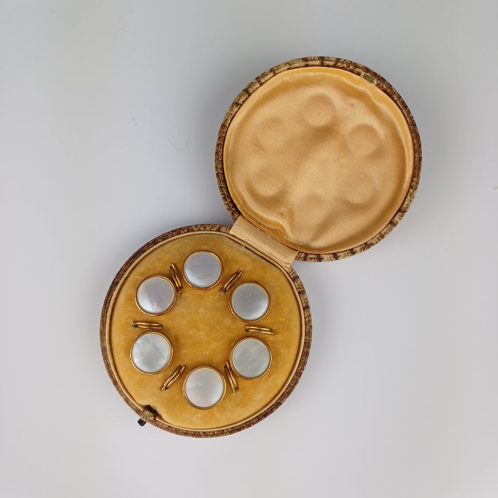 Edwardian set of Mother of Pearl and brass buttons