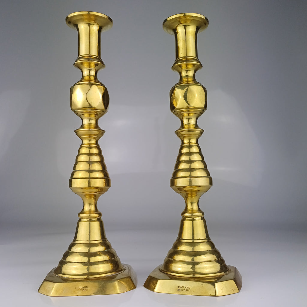 Pair of Brass Victorian Beehive Candlesticks
