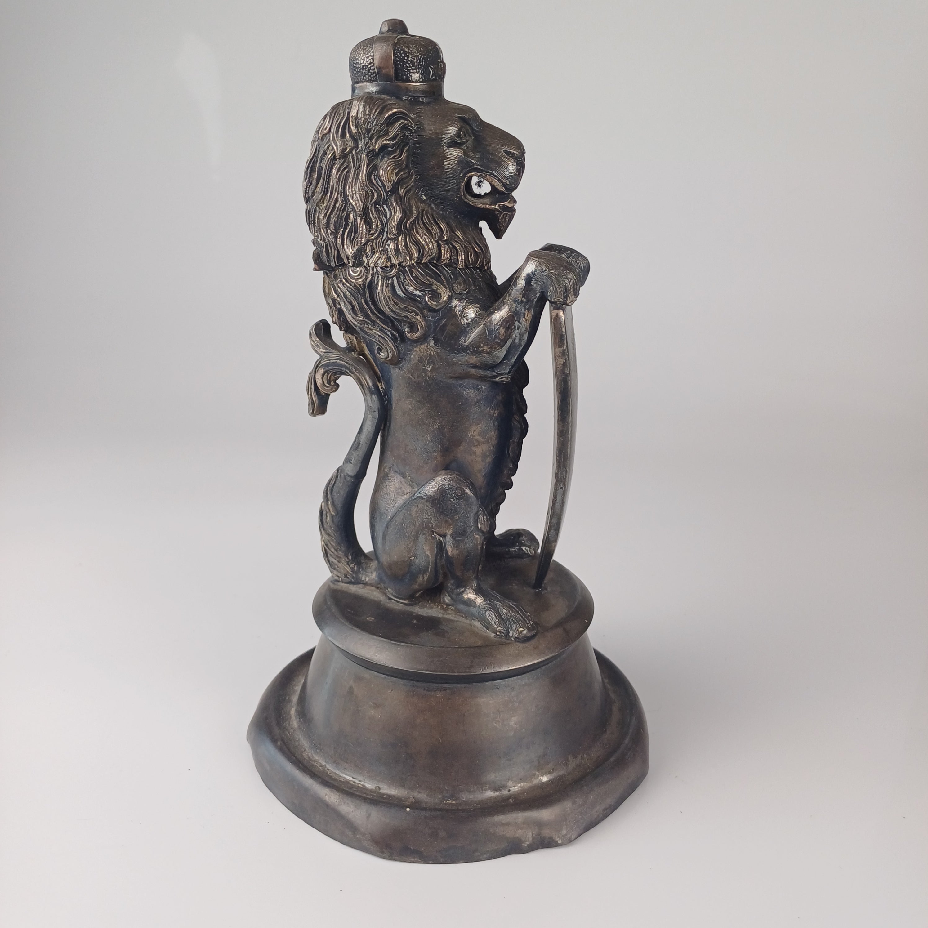 19th Century Crowned Lion and Shield Inkwell