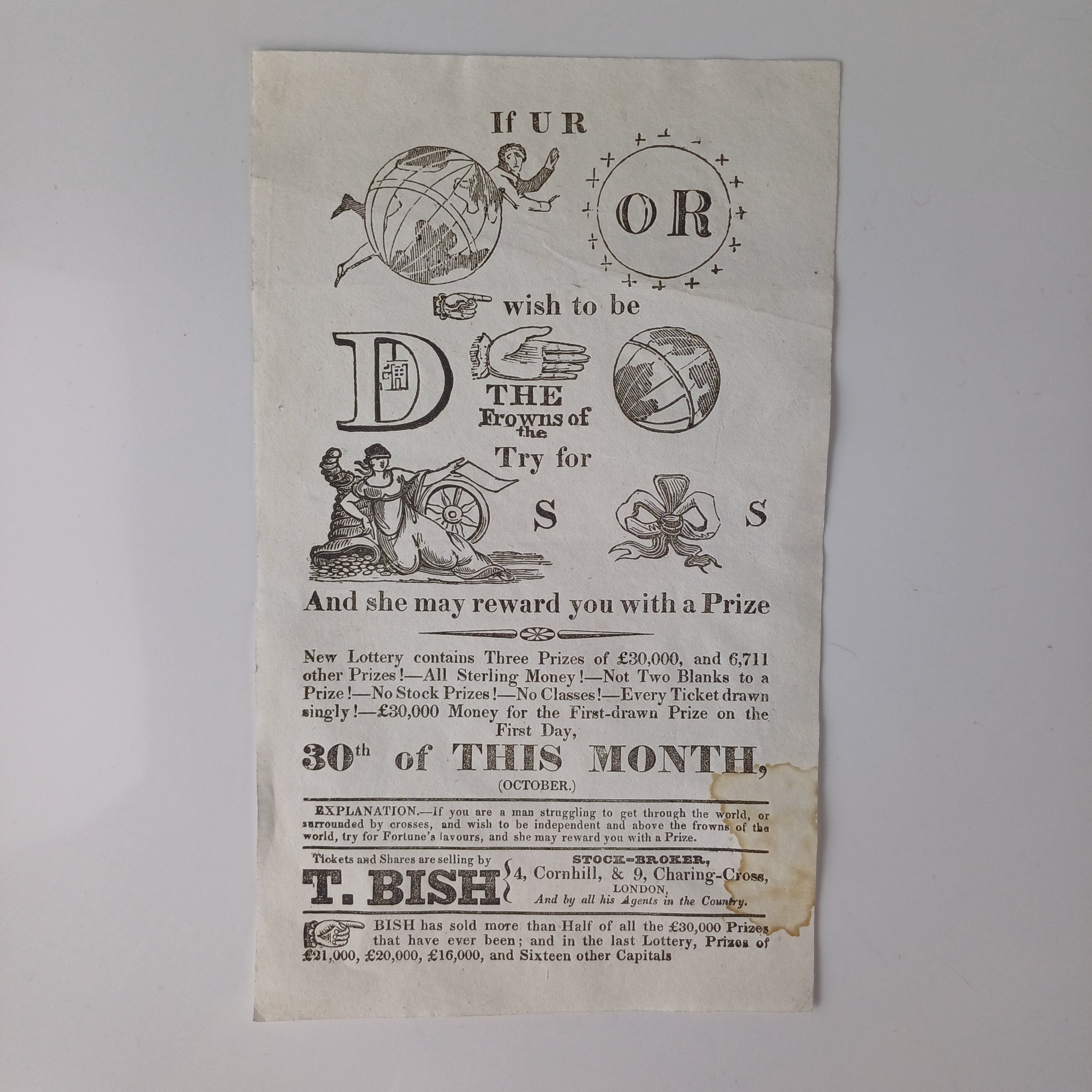 Early Lottery Broadside from T. Bish 1811