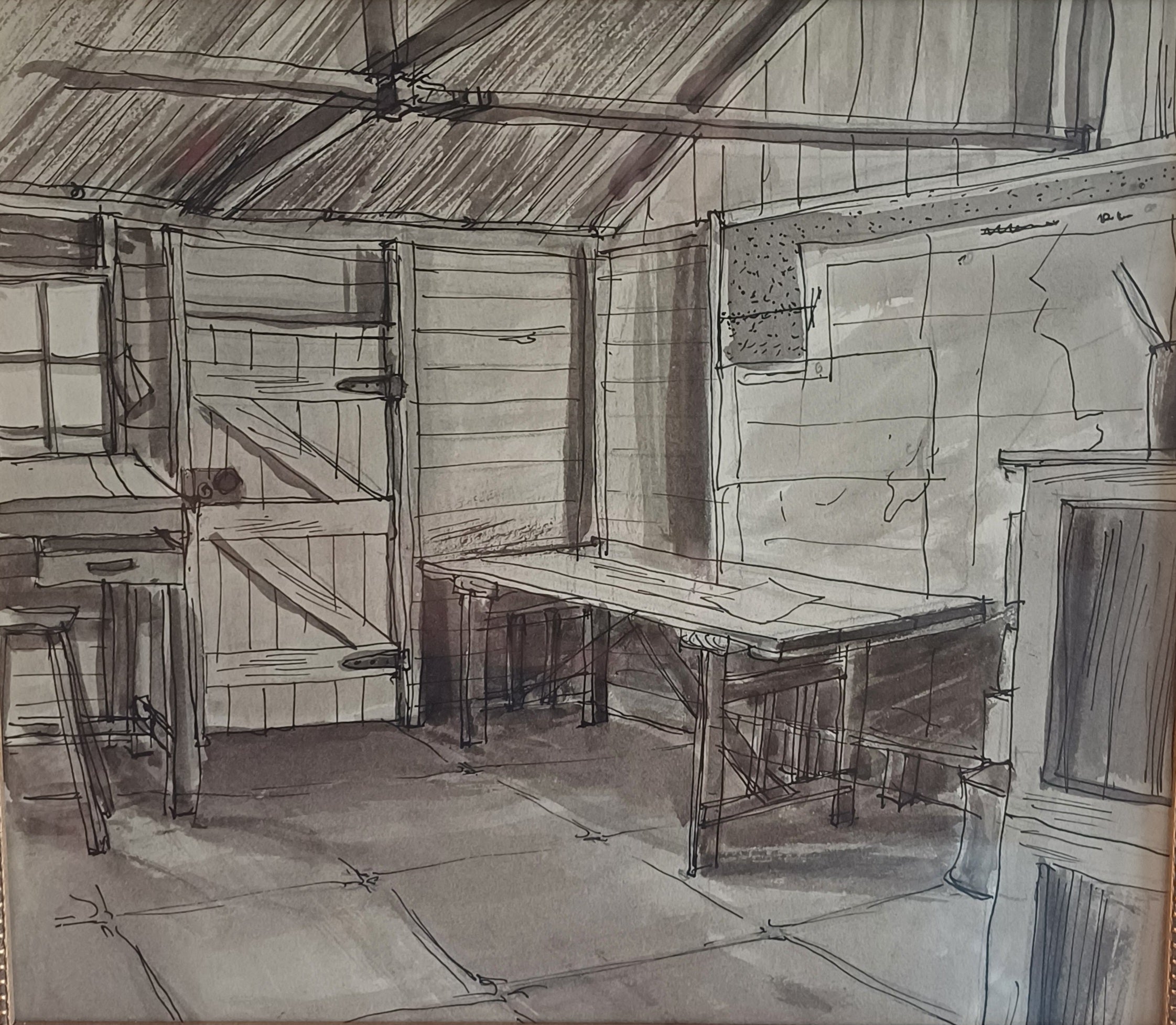 Original WWII Pen & Ink Sketch – Living Quarters, HQ North Area, Kenya By Alan Tabrum