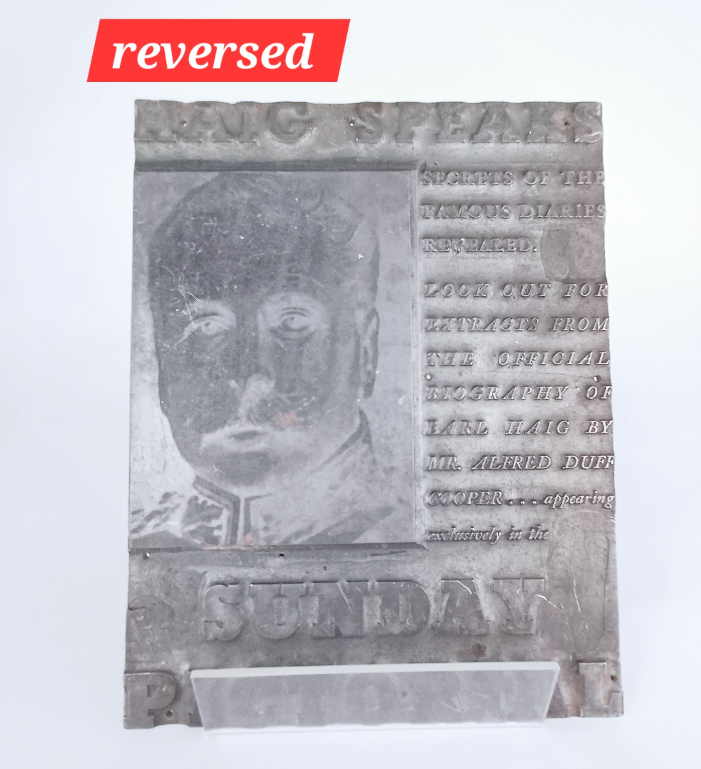 1935 Sunday Pictorial Printing Plate of Field Marshal Haig