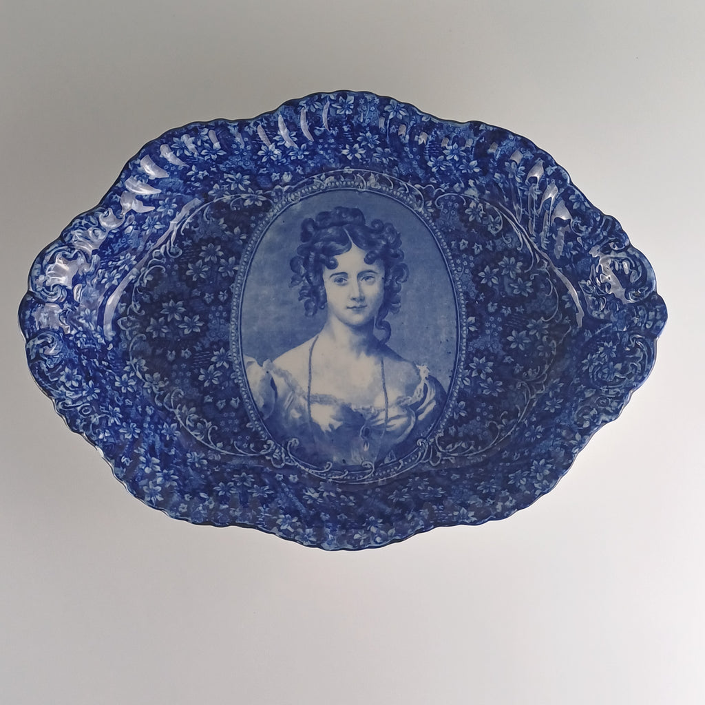 Large Flow Blue “Portrait” Platter – Empire Co 1912