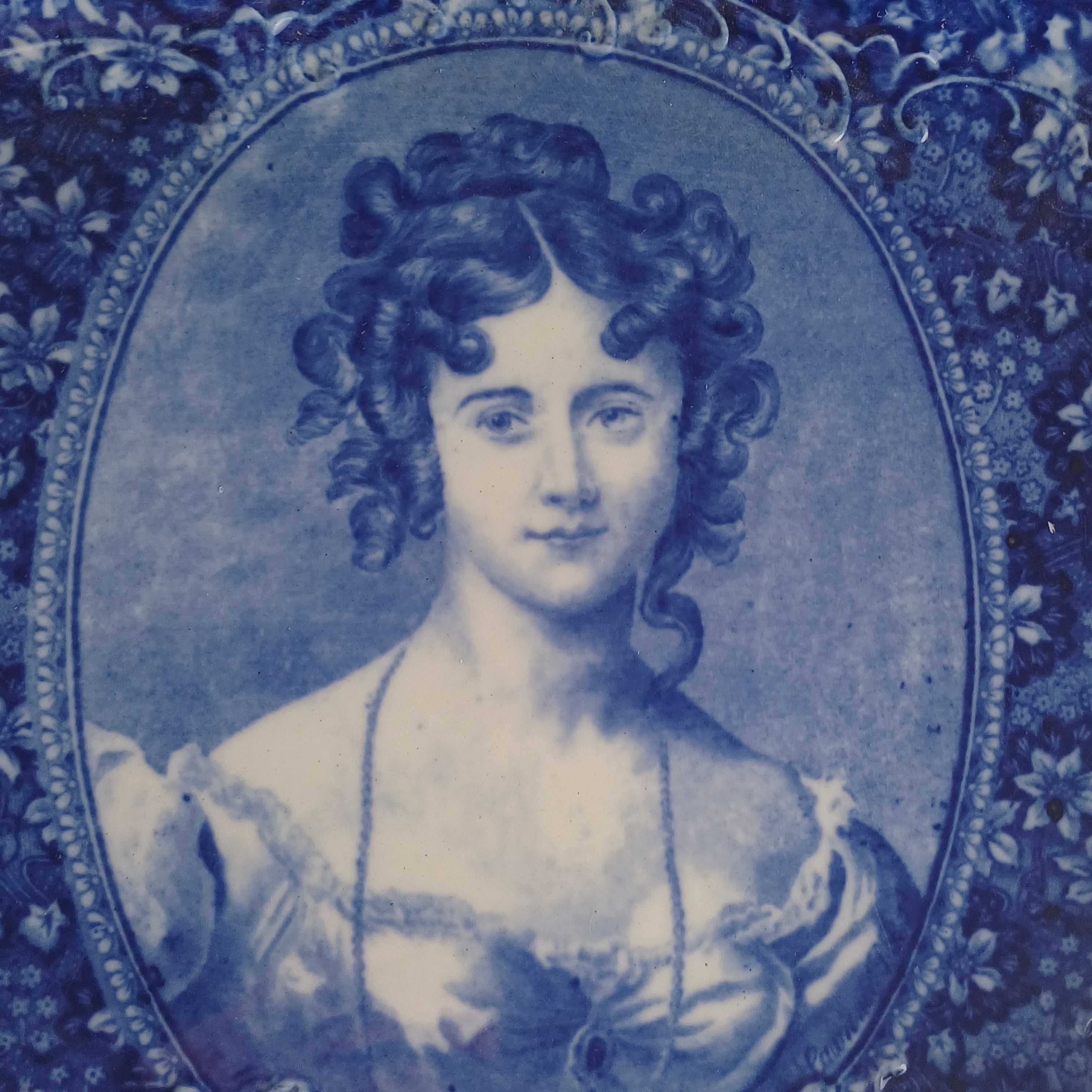 Large Flow Blue “Portrait” Platter – Empire Co 1912