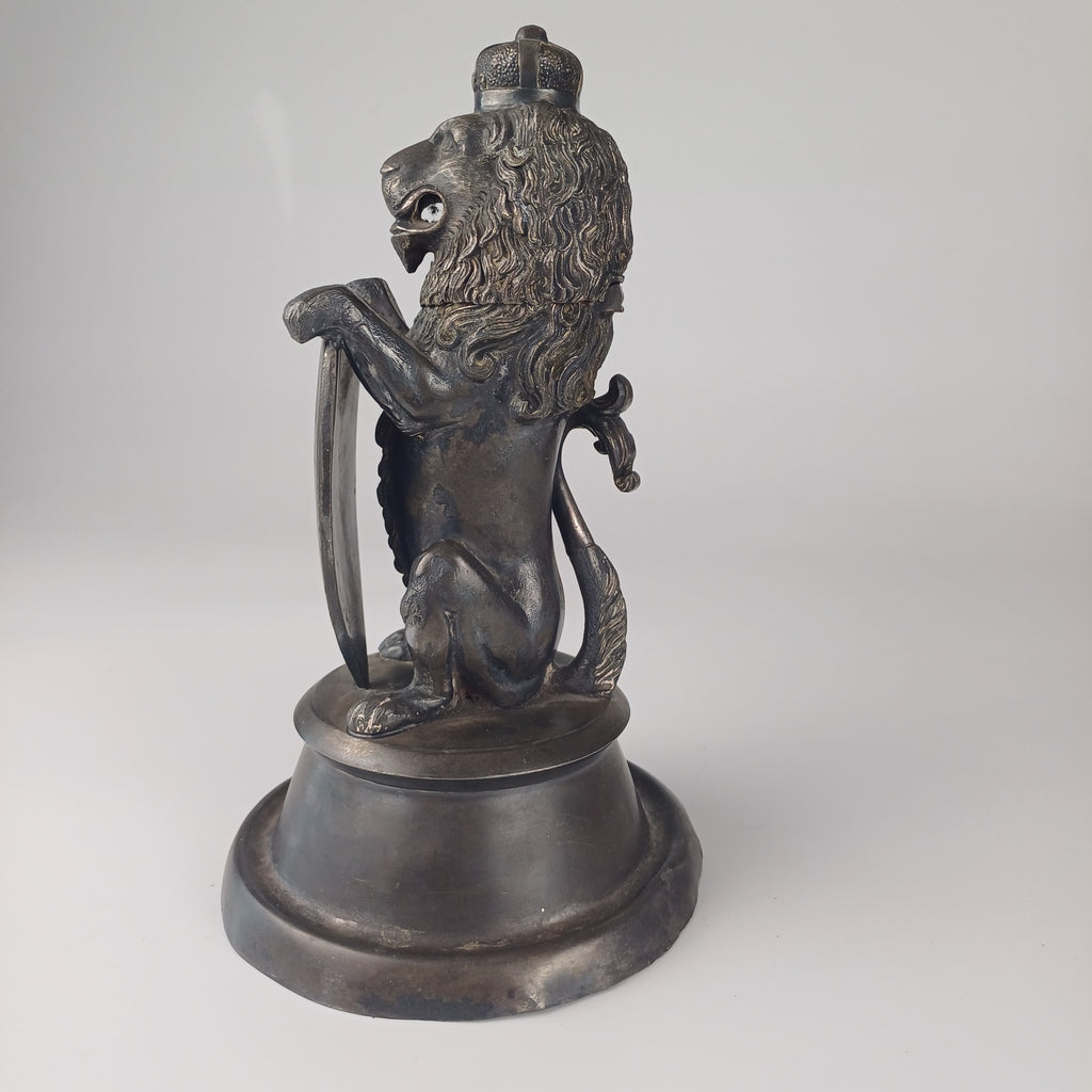 19th Century Crowned Lion and Shield Inkwell