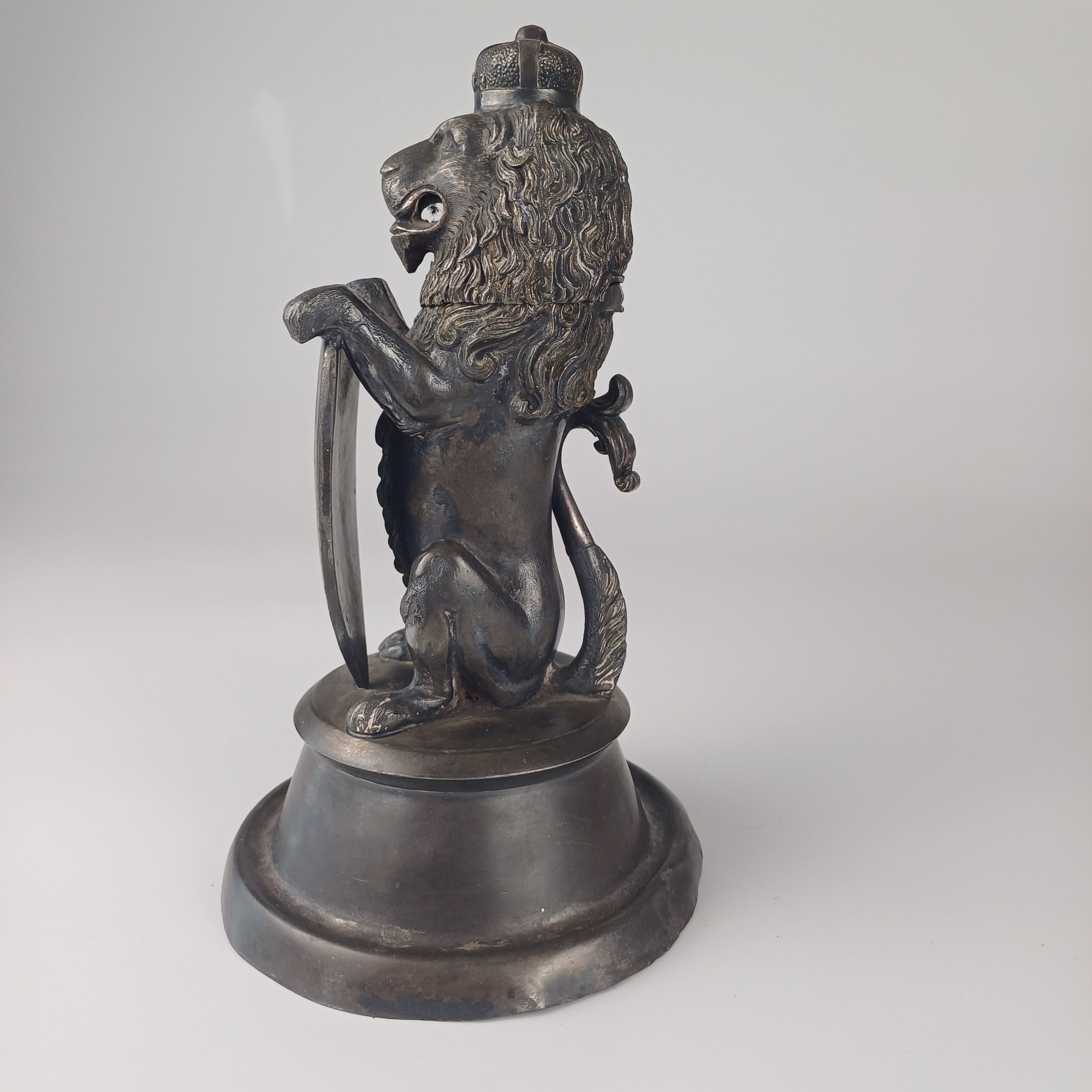 19th Century Crowned Lion and Shield Inkwell